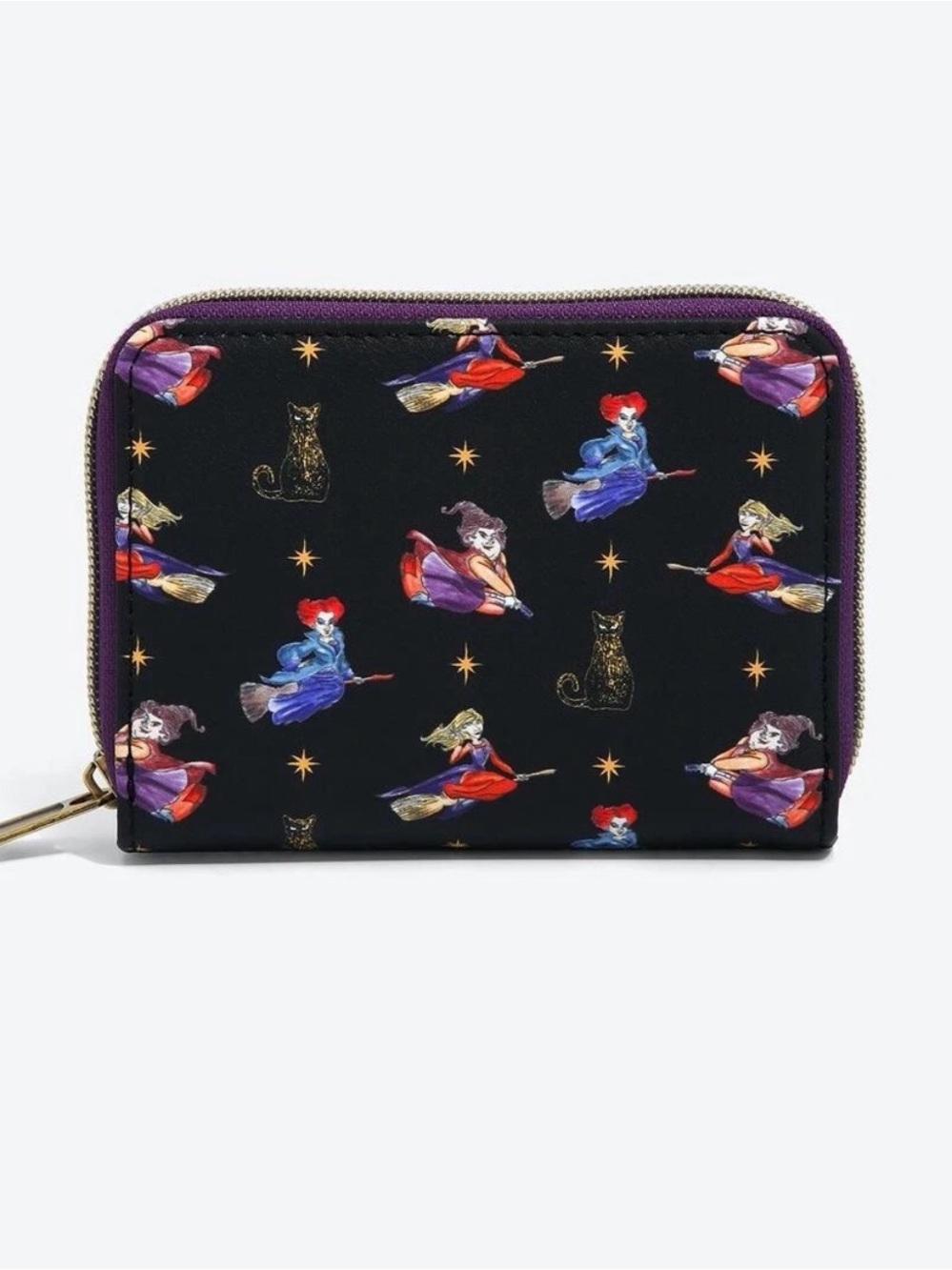 Loungefly hocus pocus Black Witch Pattern Zip Wallet with Purple Trim
